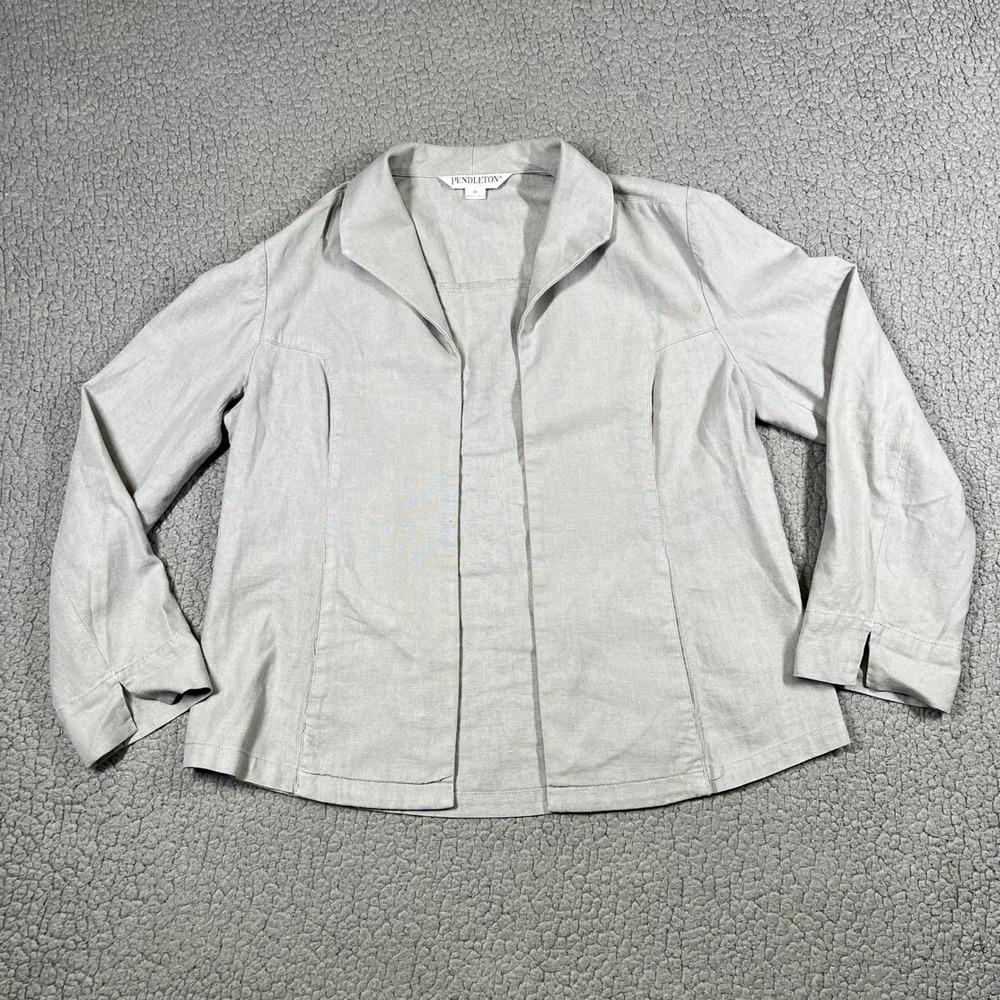 Pendleton Blazer Women PM Linen Blend Open Front Gray Coastal Minimalist
